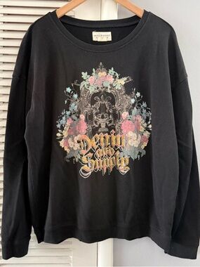 Denim & Supply Ralph Lauren Black Floral Graphic Sweatshirt